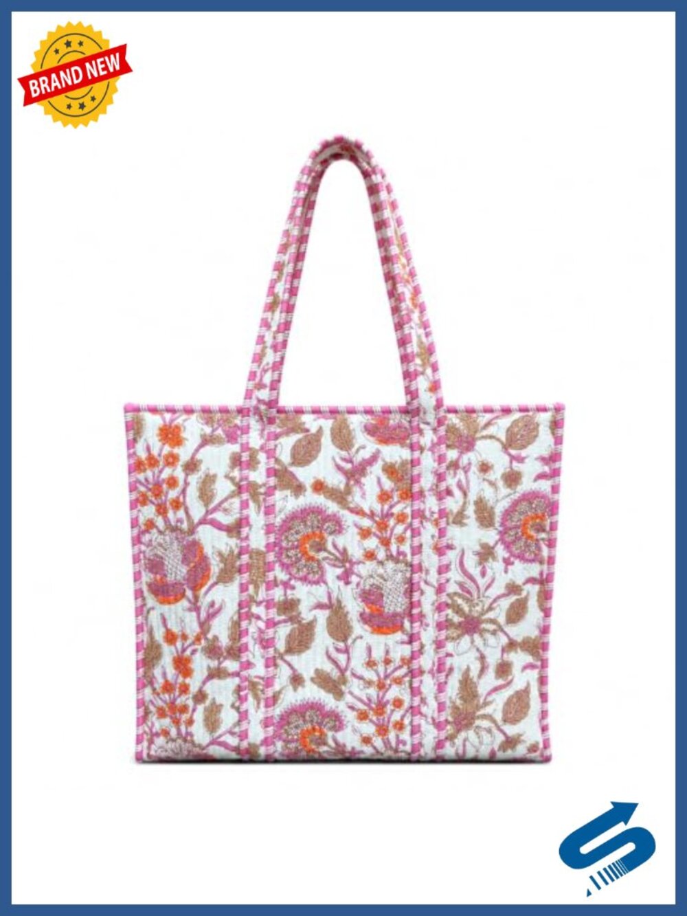 Large Quilted Cotton Tote Bag with Zipper Machine Washable Travel Beach Gym Work